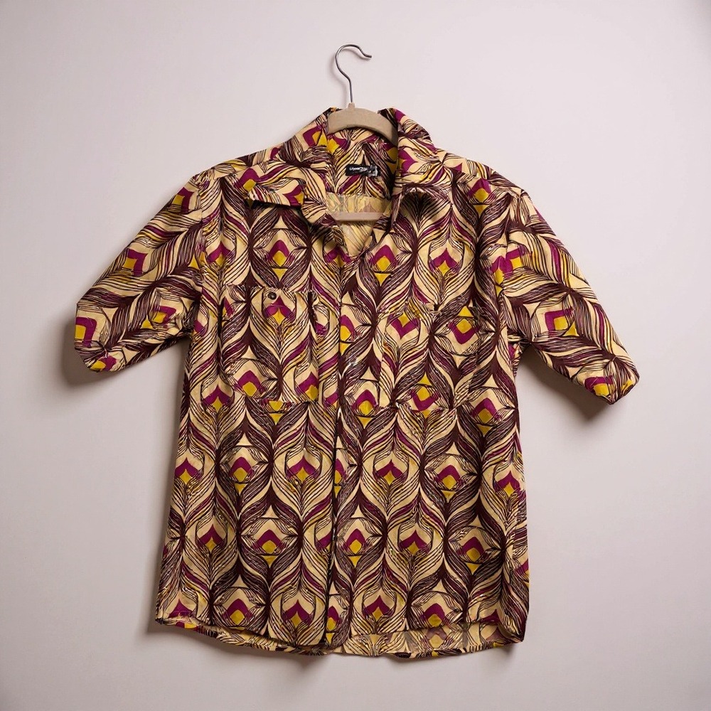 Woodin Mens African Abstract Print Short‎ Sleeve Button Up Shirt Size L